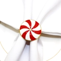 Red and white spiral enamel napkin ring with golden rim for Christmas table decor - Red White Round (124)
