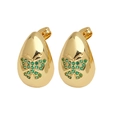 Gold water drop earrings featuring green zircon butterfly inlay for elegant women - Green Butterfly