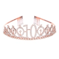 Sprankelende roségouden tiara voor 10e verjaardag met strass en haar kammetjes - Roségoud