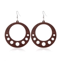 Detailed view of hollow dark brown wood round earring with gradient circular cutouts - Style 16