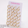 Golden 18K plated stainless steel hoop earrings set with 2mm thickness and 14mm inner diameter - 12 Pairs/Pack (Inner Diameter 14mm) / Gold