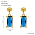 Golden stainless steel geometric earrings with rectangular blue zircon stones - Blue Rectangle