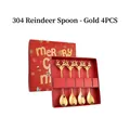 Golden 304 stainless steel reindeer spoons in a red Christmas gift box, set of 4 pieces - 304 Reindeer Spoon 4PCS Red Box / Silver