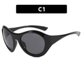 Futuristic Y2K oversized black cycling sunglasses with dark lenses in C1 finish - Glossy Black/Grey Lens