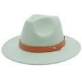 Détail d'un chapeau Fedora vert menthe avec sangle en cuir brun et rivet doré - M(56-58cm) / Vert Menthe