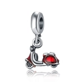 Vintage style red motor scooter charm bead in silver finish for DIY jewelry making - 10-Red Scooter