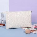Cream white Y2K style heart embossed cosmetic bag with reflective finish and zipper - Business Organizer Bag / White