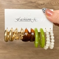 Gold 6 Pairs Set (Pearl/Amber/Green Resin)(HS739-38)