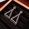 Vintage silver-plated heart pearl earrings with triangle rhinestones in black velvet box - Vintage Silver Triangle Rhinestone Drop (61#)