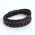 Handmade multi-layer braided leather bracelet with a black magnetic buckle in black and brown - 21cm / Coffee