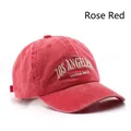 Vintage washed rose red cotton baseball cap with white Los Angeles embroidery - LOS Embroidery / Rose Red