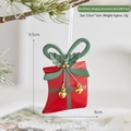 Christmas tree red gift box iron pendant with green bow and gold bells 9.5x6cm - Red Gift Box Iron Ornament