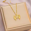 Golden Angel Wings Heart Necklace with clear zircon inlay displayed in a jewelry box - 6033 Wings Heart / Gold