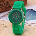 Green Geneva silicone watch with rose gold dial details and matching textured strap - Dark Green