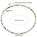 Blue and red emperor stone beaded necklace with a white freshwater pearl and steel clasp - Light Blue & Red-brown with White Pearl (N2692)