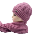 Pink purple knitted winter hat and scarf set for elderly women with thick warm wool texture - Beanie Hat and Scarf Set / Dusty Pink