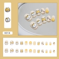 Unghie finte a tema Corgi con motivi a cuore e decorazioni a scacchi gialli - K014 Corgi Simpatico (Con Colla Jelly)