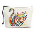 Pochette trucchi in tela bianco sporco con stampa cigno colorata e cinturino nero - 17*25cm (Lino) con Cinturino / Motivo a Cigno (Stile 1)