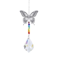 Detail of butterfly suncatcher with colorful beads and faceted crystal prism pendant - Butterfly + 50mm Maple Leaf