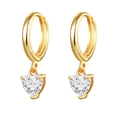 Elegant gold hoop earrings with sparkling heart-shaped zircon charms on a clean white backdrop - 24K / Heart Gold Color (W80008-GG)