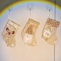 Three beige linen Christmas stockings with reindeer, Santa, and snowman sequins - Set of 3 Khaki Styles / Khaki