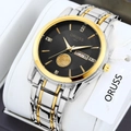 Men's two-tone gold and silver watch with black dial and dual calendar display - Black Dial Two-Tone Band
