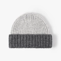 Bonnet en tricot bicolore gris pour femme en laine épaisse côtelée pour l'hiver - Taille unique / Bonnet en Tricot Colorblock / Gris Clair (23B067)