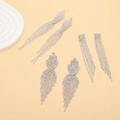 Elegant silver tassel earrings with sparkling rhinestones for evening party wear - Silver Set