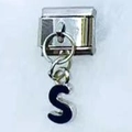 Italian charm link featuring a hanging letter S pendant with black enamel finish - Letter S