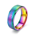 Frosted rainbow titanium steel ring with a colorful gradient finish and slim band design - US 5 / 8mm Double Step Rainbow