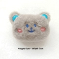 Detailed plush bear brooch with blue embroidery and 6cm x 7cm size dimensions - DIY Style (Back Opening) / Grey Bear