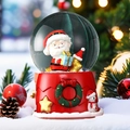 Red Christmas snow globe with Santa Claus figurine and festive resin embossed base - 80 Medium Music+Light / Santa and Gift