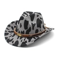 Vintage western cowboy hat with grey cow pattern wool felt and decorative belt - M(56-58cm) / Dark Gray