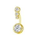 Golden stainless steel belly button ring with four clear sparkling zircon stones - Gold