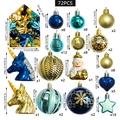 Ensemble détaillé de 72 ornements de Noël bleu et or de formes et tailles variées - Style Licorne Bleu Or