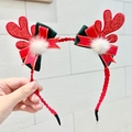 Details von Weihnachts-Haarreif mit roten Glitzer-Geweihen, Satinschleife und Plüschball - Roter Geweihschleife-Stil