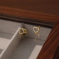Minimalist S925 sterling silver hollow heart hoop earrings in gold finish - Gold