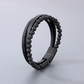 Triple-layer black beaded bracelet with braided leather and lava stone for men - Black (KB182848-JR)