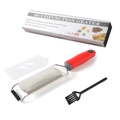 Multifunctional stainless steel cheese grater with a red handle and cleaning brush - Color Box / Red
