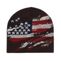 Detalle del bordado jacquard de bandera americana vintage en un gorro de punto marrón - M (56-58cm) / Café