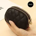Black quilted double zipper coin purse with heart metal pulls and multi-layer storage - Double Zipper Quilted / Black