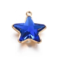 Blue pentagram star glass pendant with gold stainless steel frame for DIY jewelry - Dark Blue