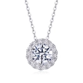 Elegant S925 sterling silver necklace with round moissanite halo pendant and O-chain link - Classic Round Halo Style (P13678) - 2ct + GRA Certificate