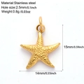 Golden stainless steel starfish charm with 14mm width and 2.5mm hole for jewelry - Starfish-G4