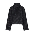 Dames donkerblauwe tweed korte jas met metallic draden en dubbele rij knopen sluiting - XS / Zwart en Blauw
