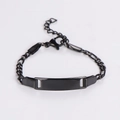Vista macro de pulsera ajustable de acero inoxidable negro con barra pulida para grabados - Negro