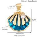 Pendentif coquillage en laiton doré, émail bleu et zircon, taille 20,5x19mm - Pendentif Coquillage Bleu avec Zirconia