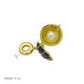 Detailed view of an open golden pendant with blue enamel and pearl, 33mm size - Blue Enamel Pearl Shell
