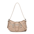 Chic beige Y2K hobo bag with silver rivets and buckle details in a sleek street style - Khaki