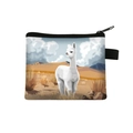 Polyester kids coin purse with cartoon alpaca print and black zipper closure - White Desert Landscape Alpaca